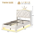 thumbnail image 5 of Twin Size Bed Frame with Storage Headboard, Upholster Crown Platform Princess Beds with LED Lights & Thicken Curve Legs, White Bedroom Furniture, 5 of 11