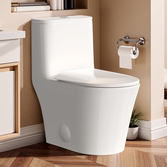 WANSID One-Piece Toilet, Dual-Flush Comfort Height Bathroom Toilet With Soft-Closing Lid And Fully Enclosed Design,Water Efficient And Easy-Clean