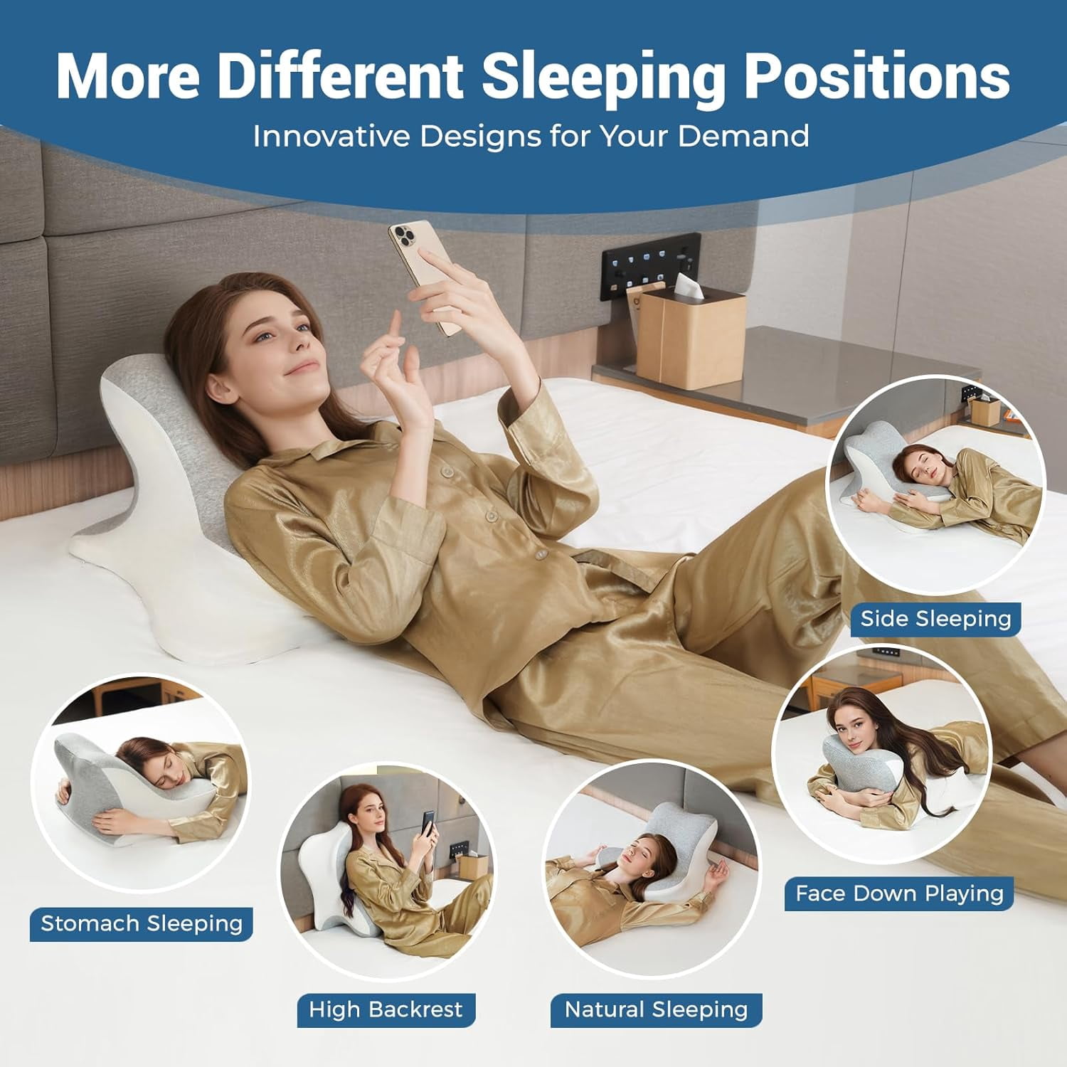 Ergonomic Memory Foam Bed Wedge Pillow for Reading, Lying, and Back Support on Bed, Couch, or Floor - Grey