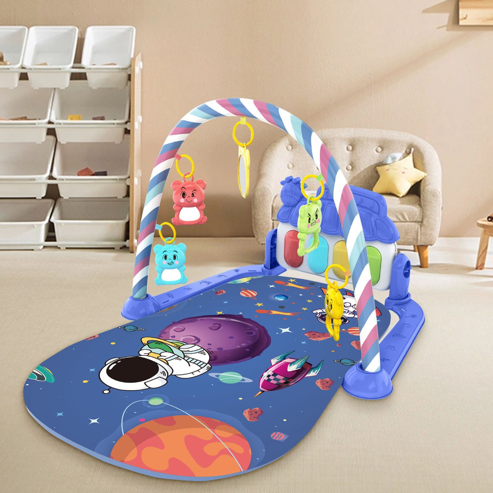 Baby Gym Play Mats Baby Toys Tummy Time Mat Musical Activity Center for Newborn Infant Piano Babies Play Mat Music & Light Newborn Infant Gifts for Babies 0-3 6 9 12 Months