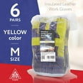 thumbnail image 2 of Yellow Suede Leather Work Gloves for Men & Women. 12 Pack of Standard Wing Thumb Gloves with Safety Cuff & Striped Cotton Canvas Back. Lightweight Waterproof Gloves for Work in Cold Weather, 2 of 8