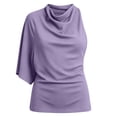 thumbnail image 4 of Dolkfu Elbow-Length Women Clothing Halter Purple Refreshing Pull-on Blouses & Tops Modern Romance Solid Tops Purple,L, 4 of 6
