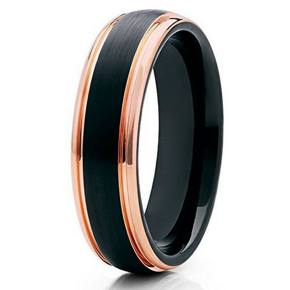 Tungsten Wedding Band Rose Gold Tungsten Carbide Ring Black Tungsten Band 6mm Tungsten Comfort Fit