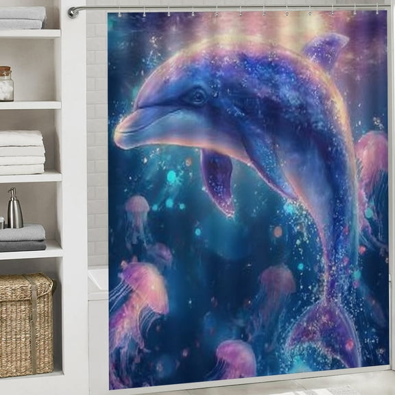 RKSupls Christmas Shower Curtain, Dolphin Gifts Shower Curtain with Hooks for Christmas Home Bathroom Decor Washable Curtains, 72x72 in