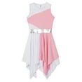 thumbnail image 5 of Doomiva Kids Girls Color Block Asymmetrical Sleeveless Praise Dance Tunic Lyrical Contemporary Dance Dress Light Pink 16, 5 of 7