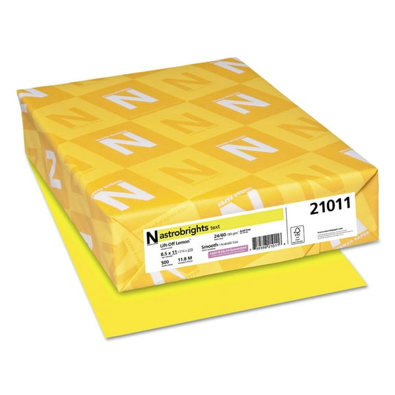 Astrobrights 21011 8.5 in. x 11 in. 24 lbs. Bond Weight Color Paper - Lift-Off Lemon (500/Ream)