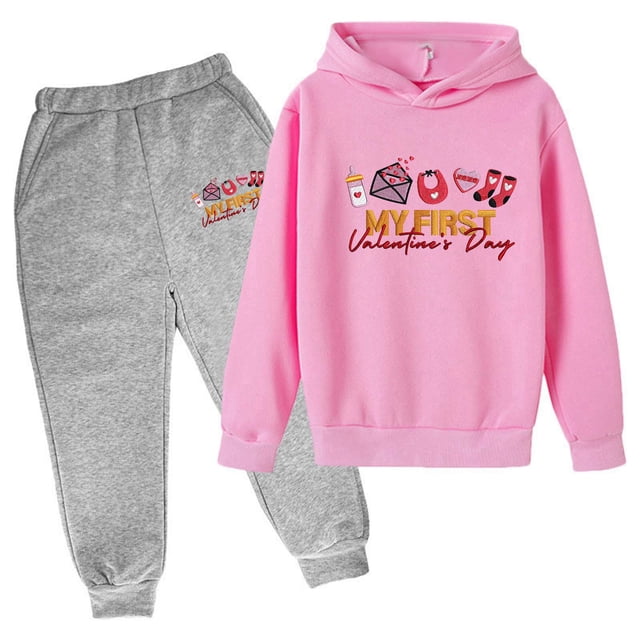 Fshinging Children Clothes Set Valentine'S Day Plus Size Pullover Tops And Sweatpants 2 Piece Set Tenue Garçon Size 4-5 Years