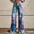thumbnail image 2 of yunLCZ Women's Wide Leg Pants 2025 New Summer Flower Wide Leg Pants Lightweight And Loose Casual Colorful Pants Imitation Jeans Business Work Casual Pants, 2 of 4