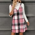 thumbnail image 5 of Women's Pinafore Dress Plaid V-Neck Sleeveless Zip Front Jumper Casual Midi Dress for Fall Winter Daily Wear,Pink,S, 5 of 8