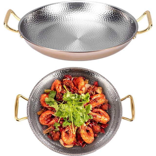 SVRITE Poêle à Paella Espagnole avec Poignées Doubles Rivetées - Poêle en Acier Inoxydable pour Recettes de Paella et de Riz - Poêles Antiadhésives Non Revêtues pour Maisons Ou Restaurants (16cm, or Rose)