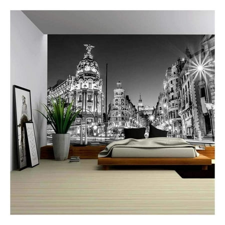 wall26 - Rays of Traffic Lights on Gran Via Street, Main Shopping Street in Madrid at Night Spain, Europe - Removable Wall Mural | Self-adhesive Large Wallpaper - 66x96