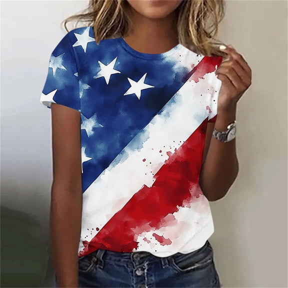 Cute Plus Size Tops 250 Anniversary USA Shirt America Flag Patriots 4Th of July Shirts Round Neck Tshirts Short Sleeve Tops