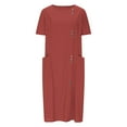 thumbnail image 5 of SMihono Ethnic Style Dress for Women Casual Round Neck Short Sleeve Baggy Midi Dress Loose Comfy Vacation Beach Summer Outfit Wine XXL, 5 of 9