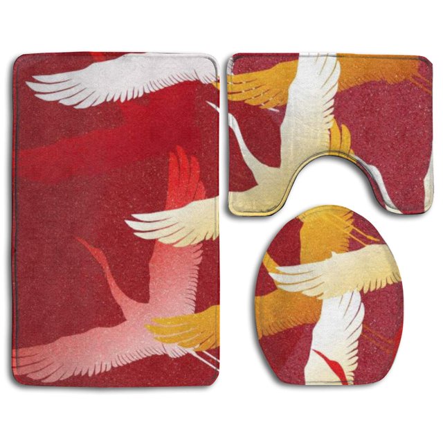 ABPHQTO Grúa Artística Juego de alfombras de baño de 3 piezas Alfombra de baño Alfombra de contorno y tapa de inodoro ABPHQTO Cont-CHAPPLE-20858