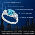 thumbnail image 2 of Gem Stone King 3.74 Cttw Swiss Blue Topaz and White Moissanite 3 Stone Engagement Ring for Women | 925 Silver | Gemstone Birthstone | Cushion 8MM | Three Stone Wedding Anniversary Ring | Size 6, 2 of 6