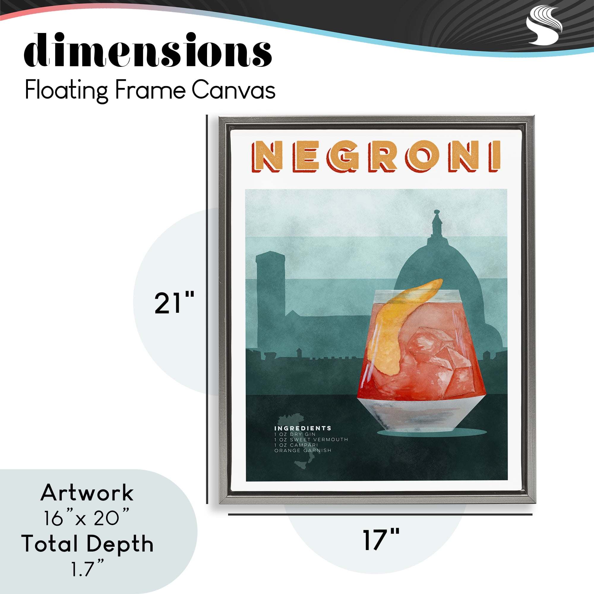 Retro Negroni & Architecture Gray Framed Floater Canvas Wall Art, design by Brett Blumenthal