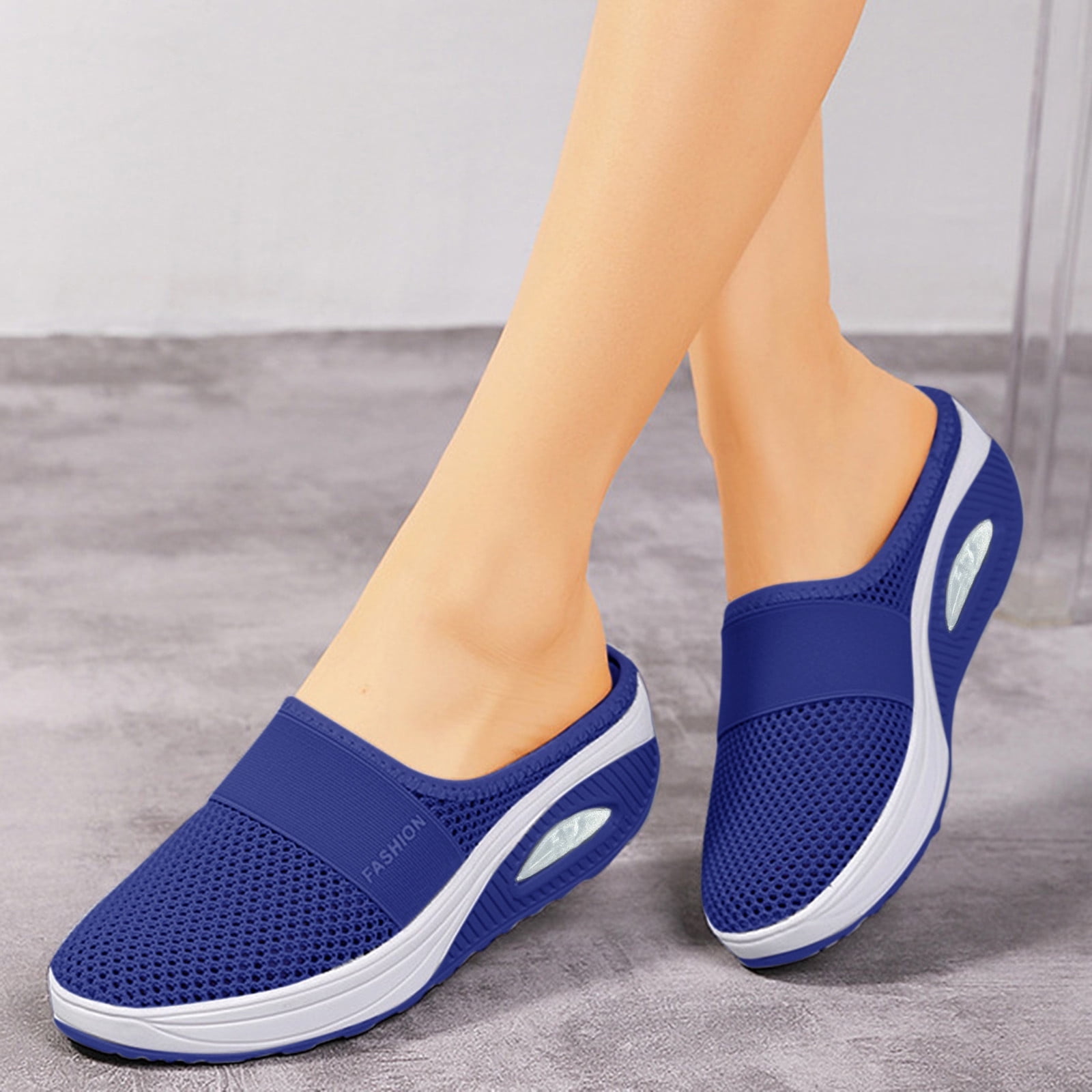Hessimy Womens Canvas Sneakers Shoes Slip On Mules Slippers Low Top Backless Casual Sneakers for Walking(Blue,9)
