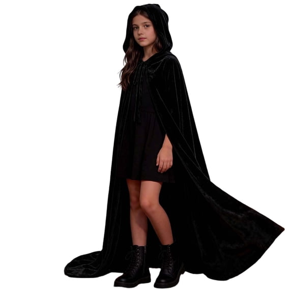 Odeerbi Kids Boys Girls Halloween Long Hooded Cape Cloak Velvet Solid Color Witch Robe for Party Dress Up