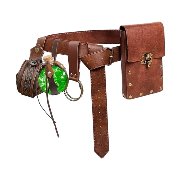 Riñonera estilo medieval para cosplay, festival, Halloween, viajes Marrón