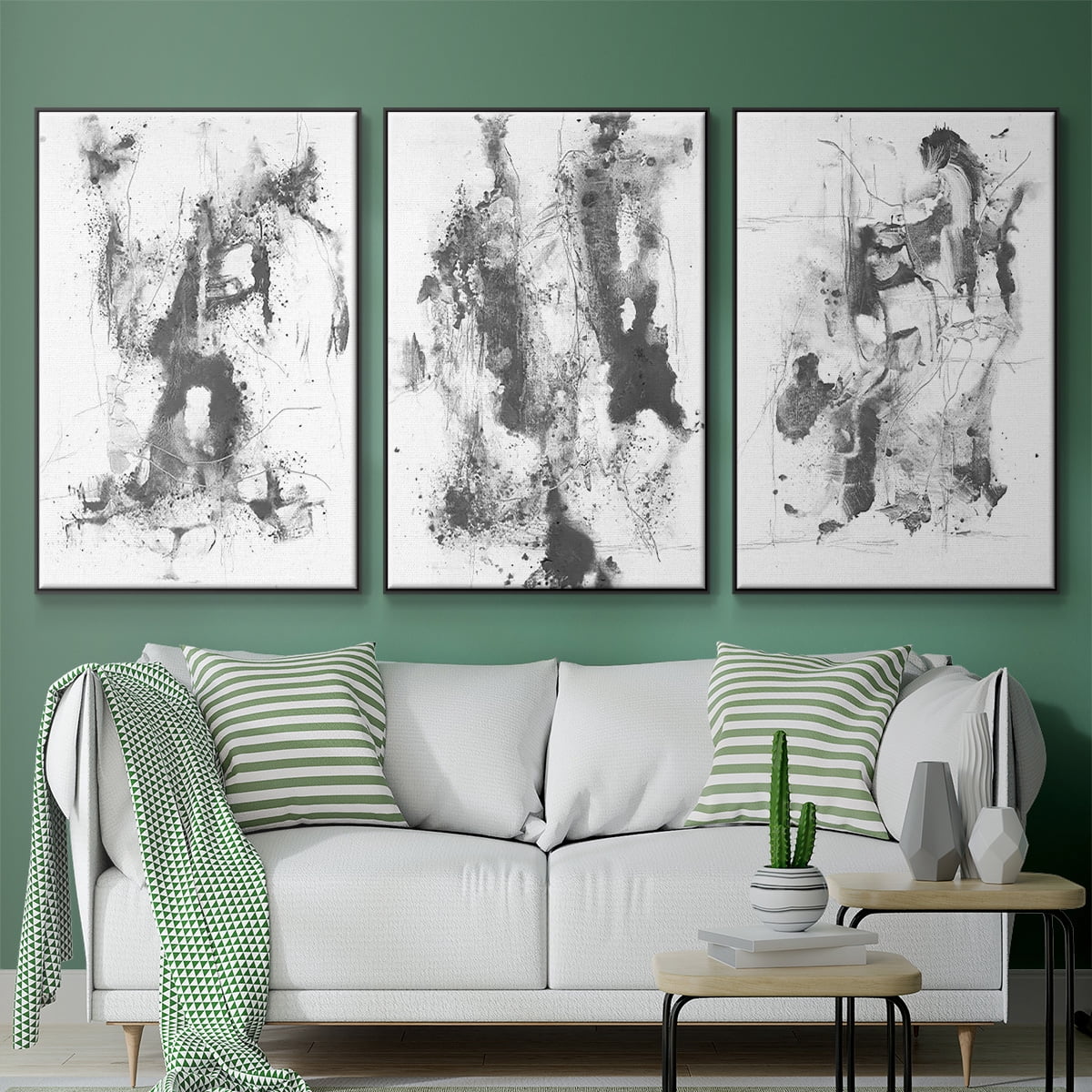 Graphite Abstract I - Framed Premium Gallery Wrapped Canvas L Frame 3 Piece Set - Ready to Hang