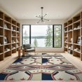 thumbnail image 2 of ODIKA 9'x12' Washable Area Rug Vintage Athletic Crest With Striped Banner Border Baseball Field Sport Playful for Great Room, Indoor Concept, Large Living Low Pile, Flatwoven, 2 of 7