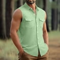 thumbnail image 6 of YLSDY Men's Linen Blend Sleeveless Button-Down Shirt, Casual Summer Vest with Dual Chest Pockets Mint Green XXXL, 6 of 7