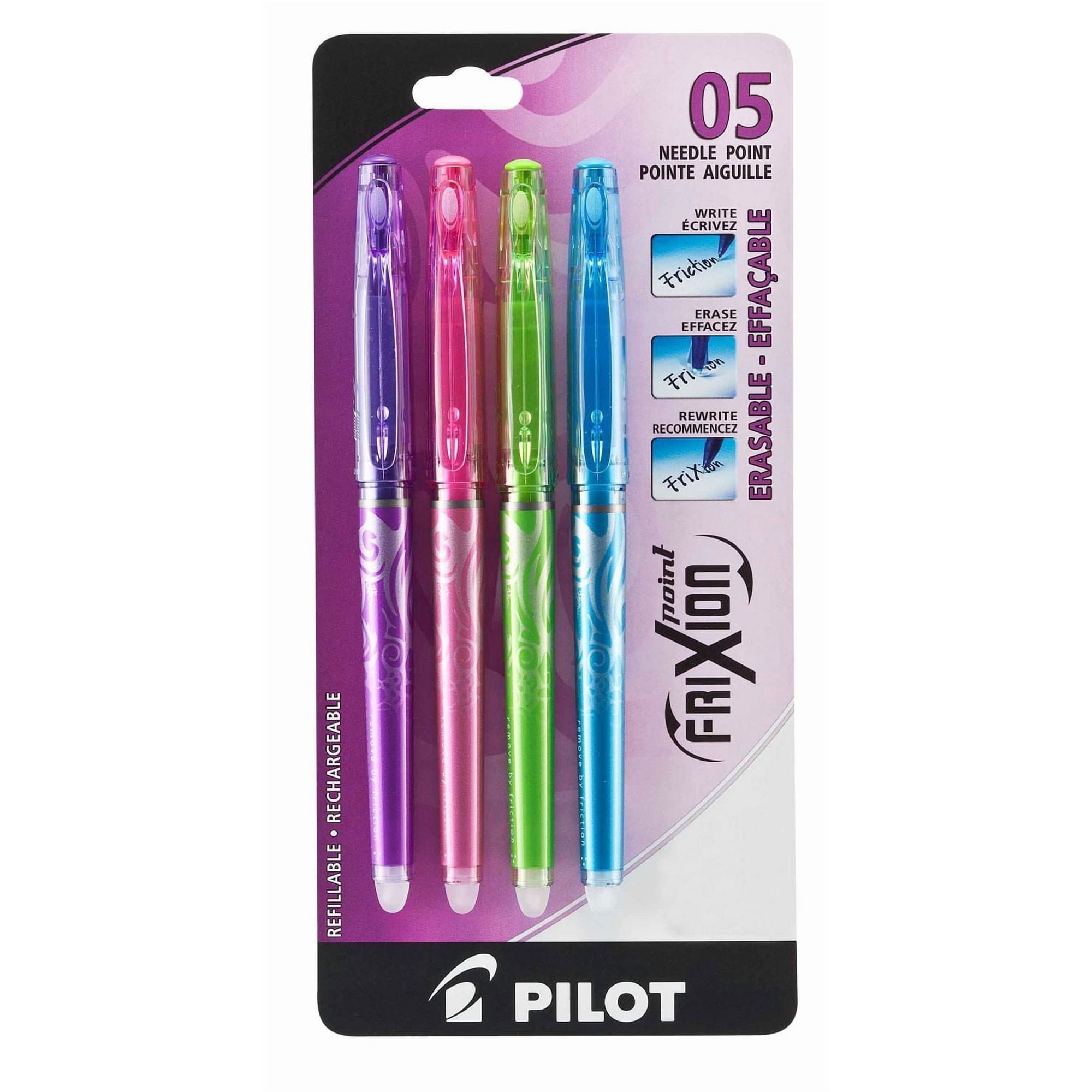 Pilot FriXion Clicker Erasable Gel Pens - 0.5mm Extra Fine Point Needle Tip, 6 Pack Purple
