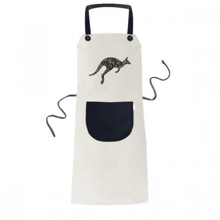 

Australia Kangaroo Colored Drawing Illustration Apron Adjustable Bib Cotton Linen BBQ Kitchen Pocket Pinafore