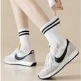 thumbnail image 3 of Women's 2-Pair Set Crew Athletic Socks with Striped Cuffs and Full Sole Grip for Yoga Fitness - 2 pairs-A, 3 of 7