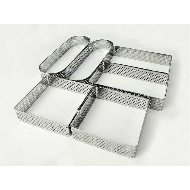 Newline NY Stainless Steel 6 Pcs Perforated Oval Rectangular Square Tart Rings Pastry Cake Molding Plating Set: 2 of each - Length 5" Oval, 4" Rectangle, 2.75" Square x 0.8" 5cm Height Pastries Ring