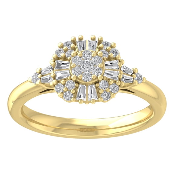 Araiya 14K Yellow Gold Round and Baguette Diamond Cluster Ring (5/8 cttw, I-J Color, I2-I3 Clarity), Size 7
