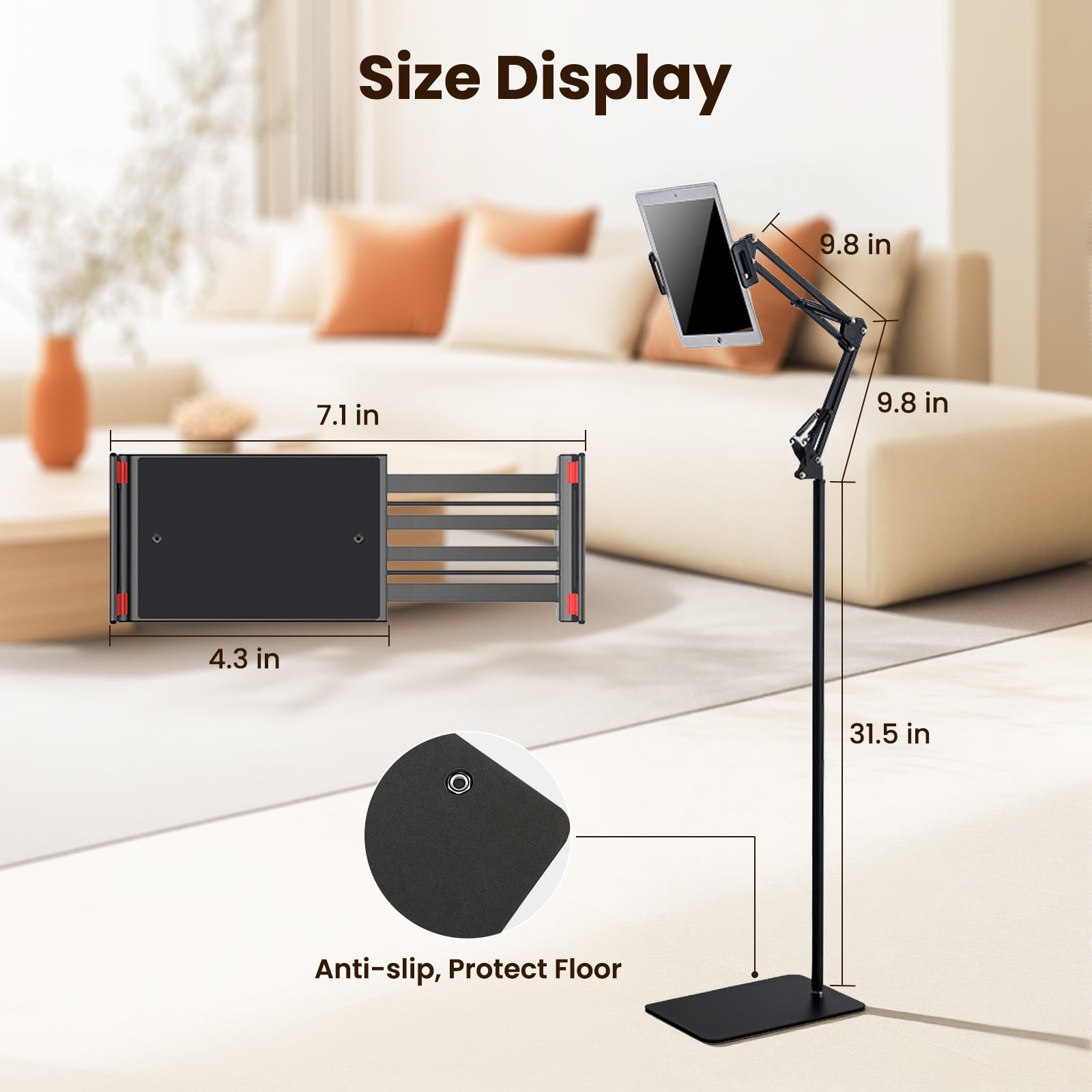 ETEPEHI Tablet Floor Stand: 360-degree Rotatable Metal Tablet Holder - Universal iPad Stand Compatible with iPhone iPad Pro Air Mini, Compatible for Samsung Tab, E-Readers