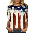 thumbnail image 2 of Usmixi Shirts for Women 4th of July Independence Day Loose Fit Pullover Summer Casual Round Neck 3/4 Sleeve Star Flag Print Ladies Blouses Beige XXL, 2 of 5