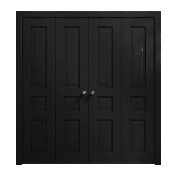 Sliding Closet Double Bi-fold Doors 96 x 80 inches | Ego 5012 Painted Black Oak | Sturdy Tracks Moldings Trims Hardware Set | Wood Solid Bedroom Wardrobe Doors