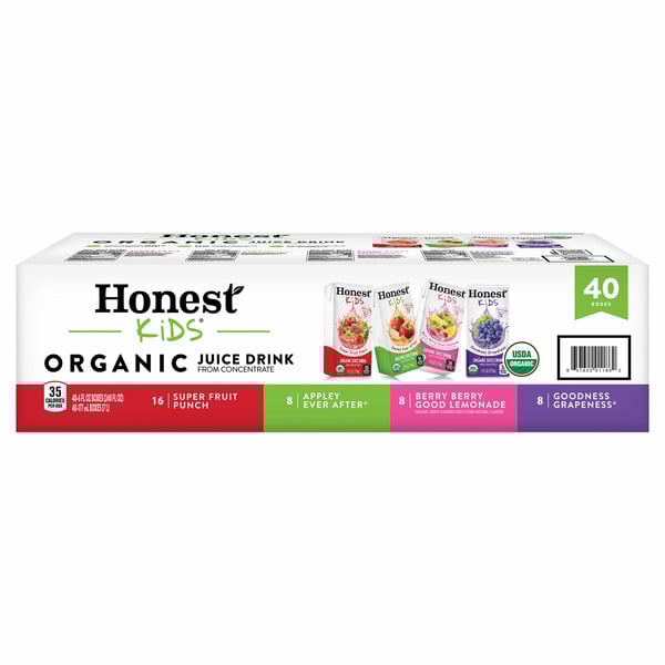 Honest Kids Organic Juice Drink Variety Pack 6 fl oz Pouches, 40 Count No Added Sugar USDA Organic Beverages