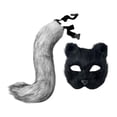 thumbnail image 3 of Máscara de gato falsa con cola, accesorio para niñas y mujeres, ideal para mascaradas y ferias. Gris Negro, 3 of 9