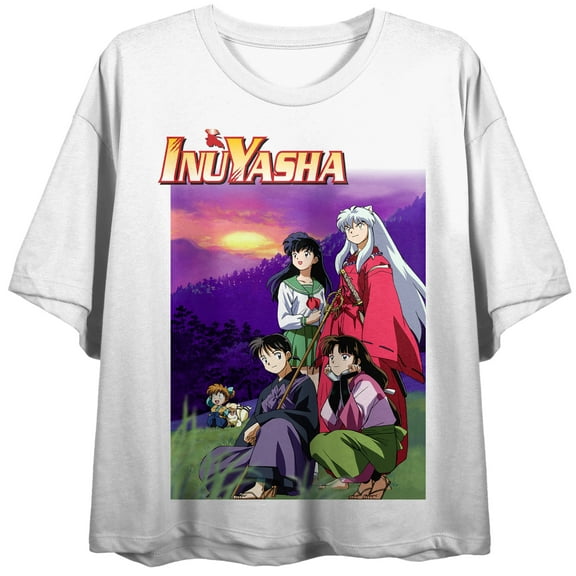 Inuyasha Sunset and Symbol Double Sided Women's White Crop-M
