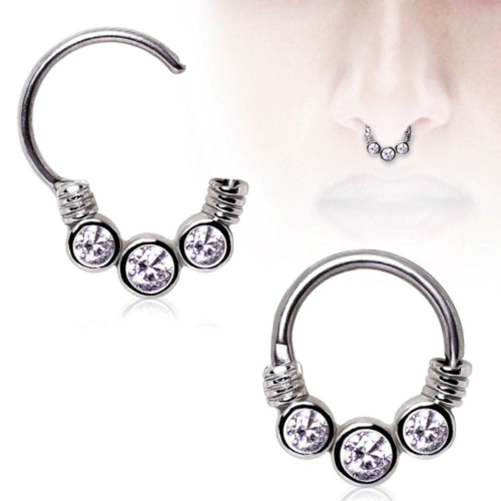 Septum Piercing 316L Surgical Steel Gemmed Trio Septum Clicker