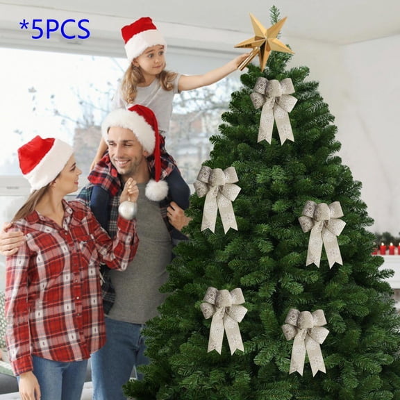 CaiYueKe 5 Pcs Large Christmas Bow for Wreath, Blue White Bows for Front Door Wall Fence Decor, Christmas Snow Wreath Bow Tree Topper Bow for Winter Christmas Party Decoration Supplies