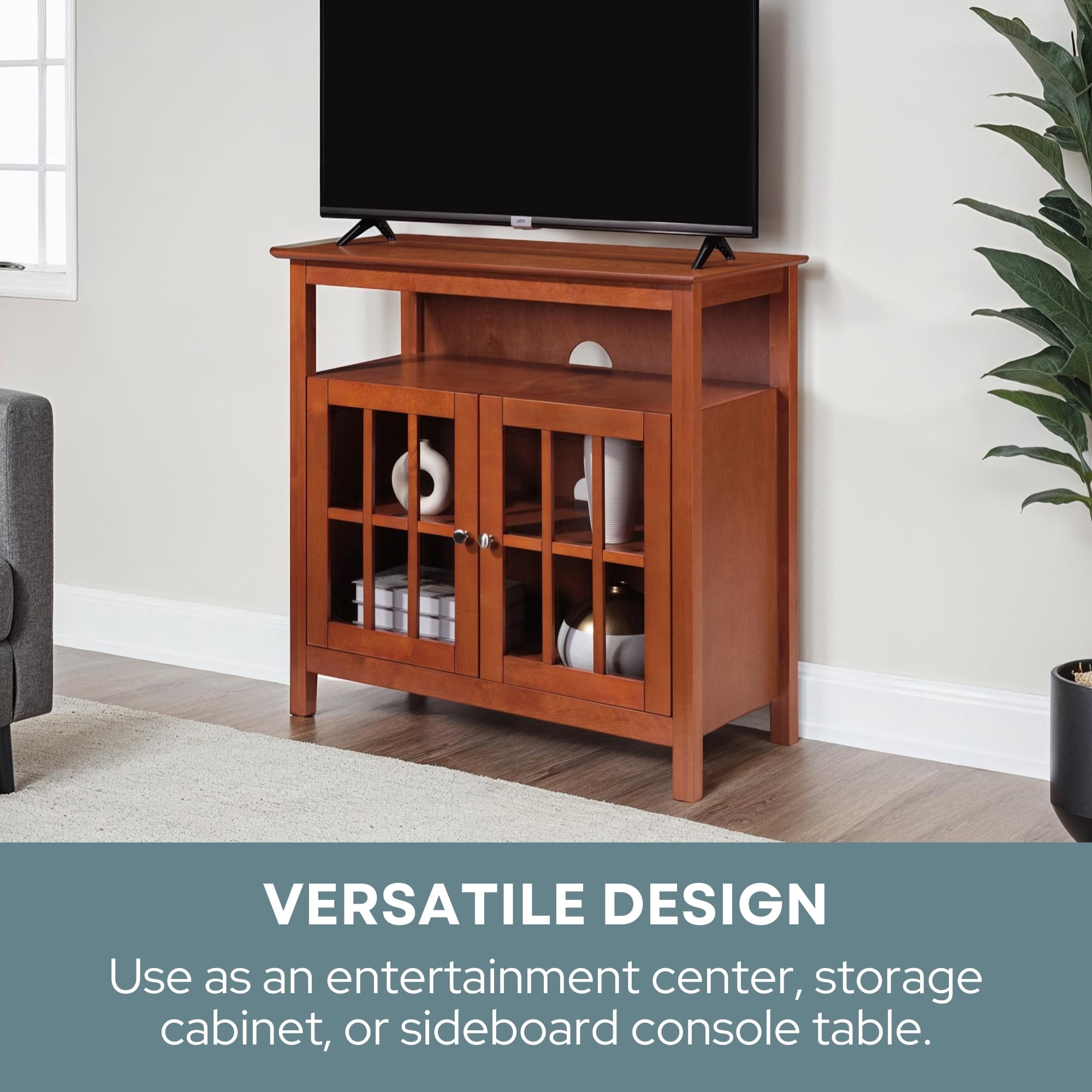 Convenience Concepts Big Sur Highboy TV Stand with Storage Cabinets for TVs up to 40 Inches, Cherry
