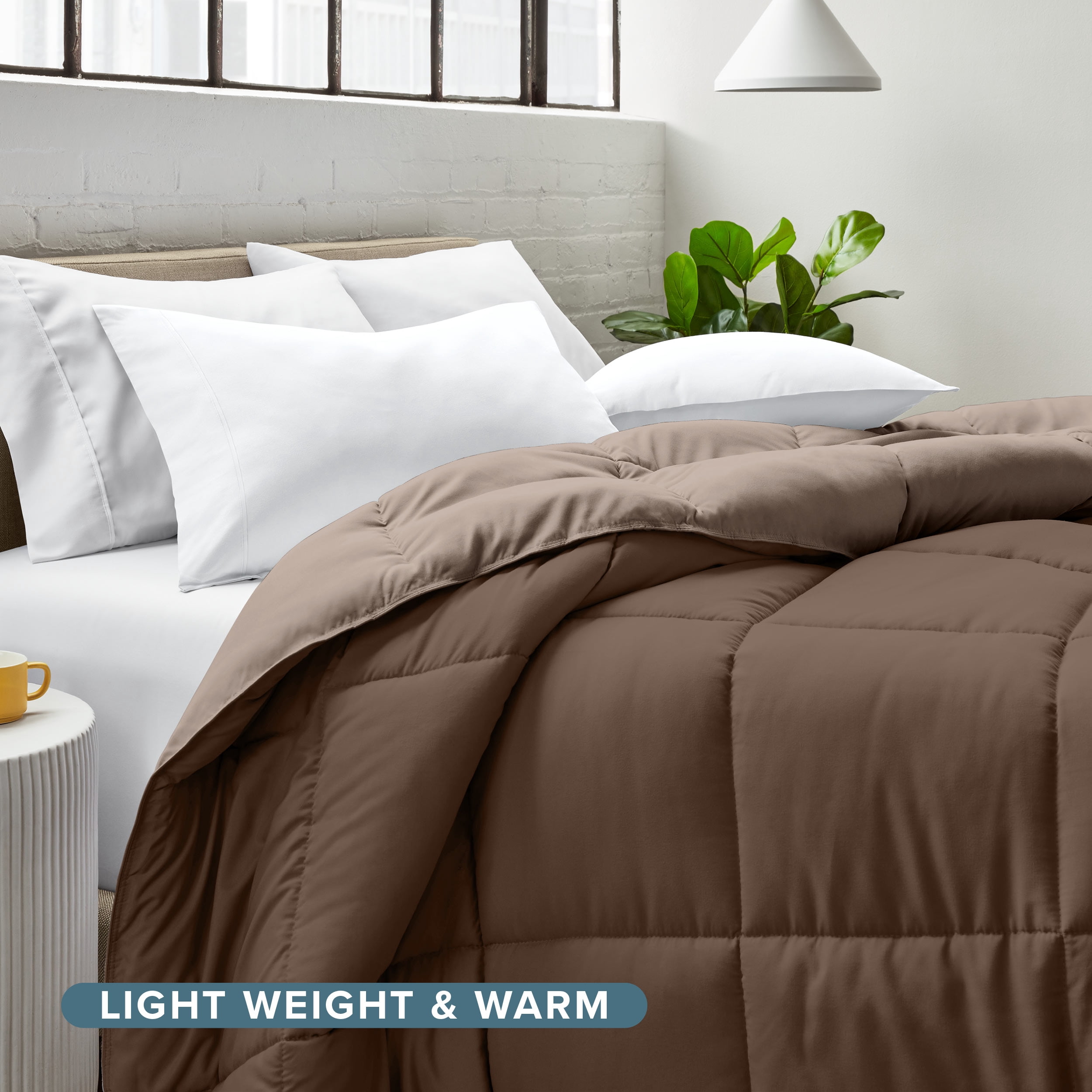 Bare Home 1800 Collection Reversible Down Alternative Comforter, All-Season, King, Cocoa/Taupe
