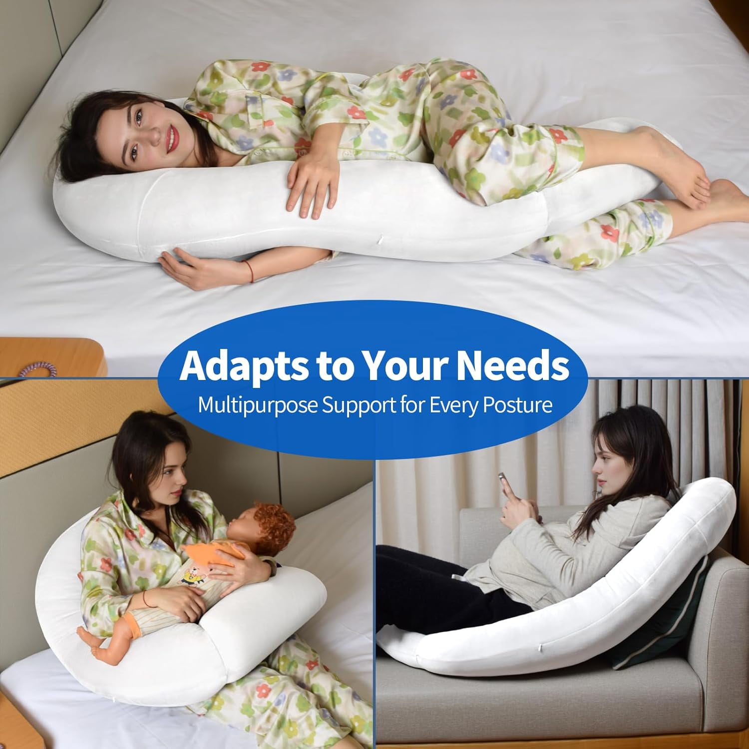 U-Shaped Full Body Pillow for Side Sleepers – 51-Inch Body Pillow with Ear Piercing Design – Cooling Pregnancy Pillow Orthopedic Support for Back, Neck & Hip – Soft Washable Velvet Cover