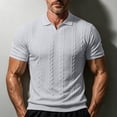 thumbnail image 2 of YLSDY Men's Cable Knit Golf Shirt, V-Neck with Open Collar, Short Sleeve Textured Casual Top Gray L, 2 of 7