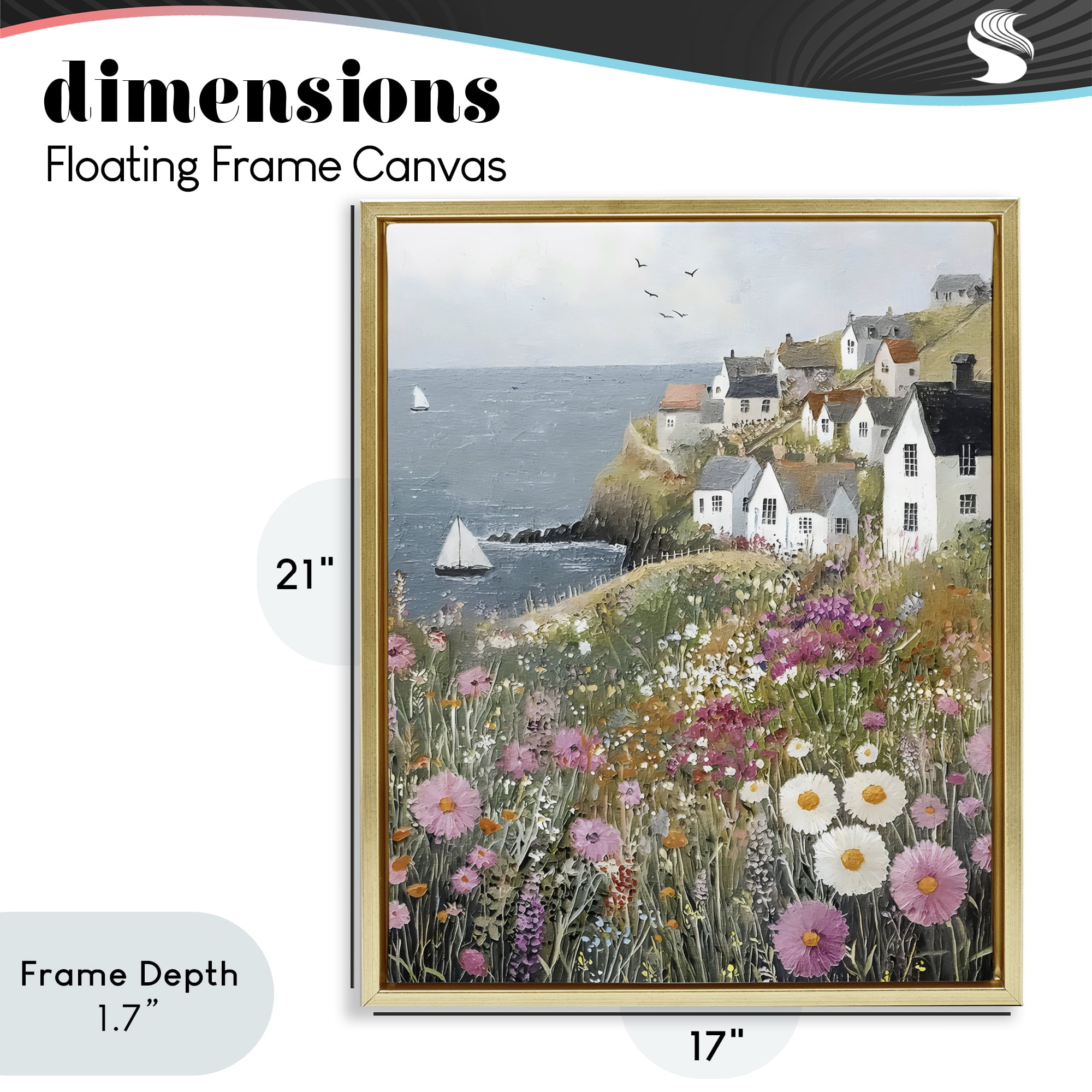Stupell Industries Pink Meadow Overlooking Sailboats Gold Framed Floater Canvas Wall Art, design by Riley B