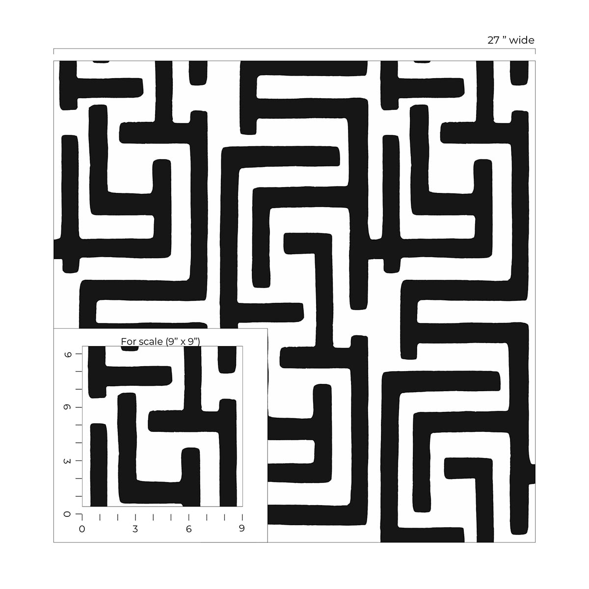 NextWall Black Graphic Maze Peel and Stick Wallpaper