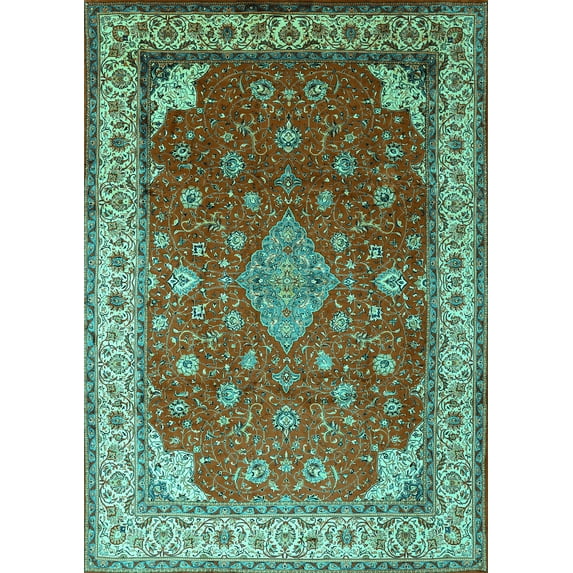 Ahgly Company Machine Washable Indoor Rectangle Medallion Turquoise Blue Traditional Area Rugs, 7' x 9'