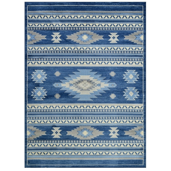 Allstar Tribal Accent Rug with Shamanic Eye design Space-Blue 5' x 8' 5' x 8'