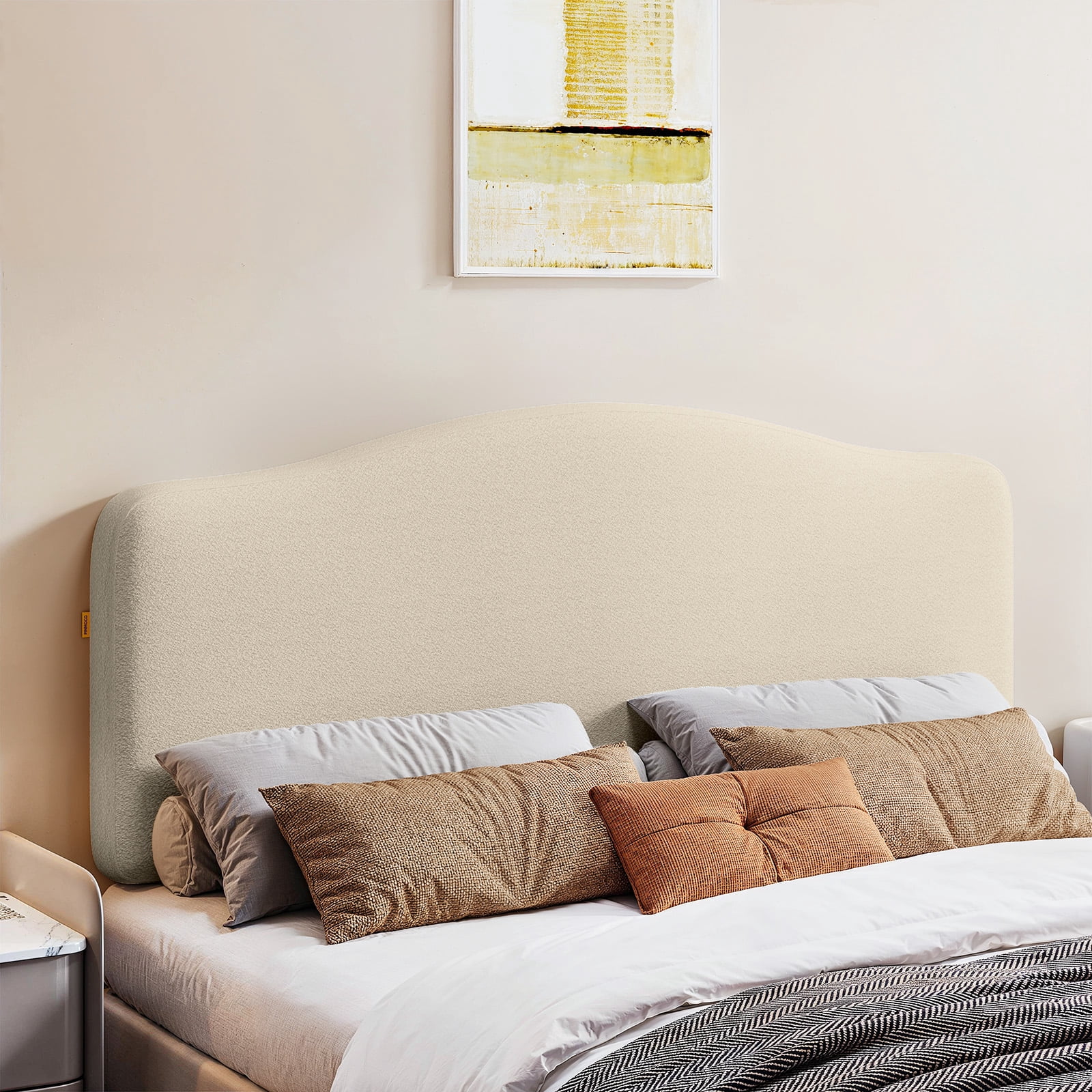 Pinmoco Upholstered Headboard for Queen Bed, Height Adjustable and Memory Foam Arc-shaped Head Board, Beige
