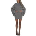 thumbnail image 2 of Women's 2 Piece Fall Outfits Long Sleeve Crewneck Striped Tops Mini Knit Bodycon Skirt Set, 2 of 7