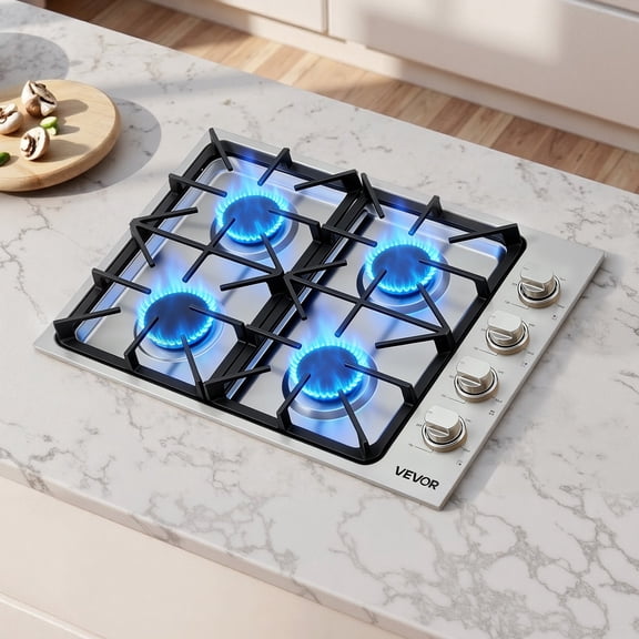 VEVOR Gas Cooktop, 30 inch 4 Burners Gas Stove Top, Max 48000BTU Built-in Stainless Steel Stove Top LPG/NG Convertible Dual Fuel Cooktop Stoves with Sealed Burner for Sear, Stew, Boil, Stir-Fry